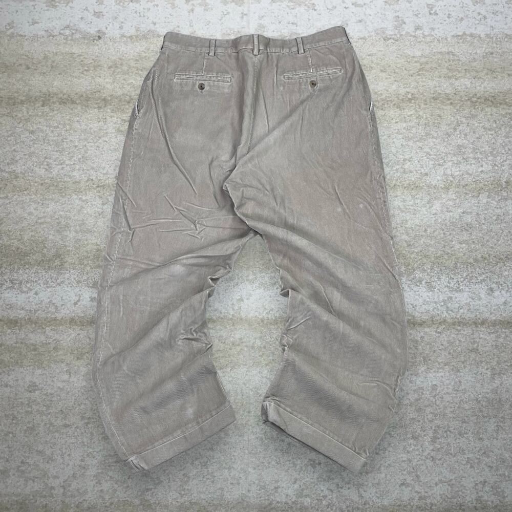 Vintage Y2K Lands End Corduroy Pants 36x28 Baggy Wide Leg Fit Light Tan Cotton